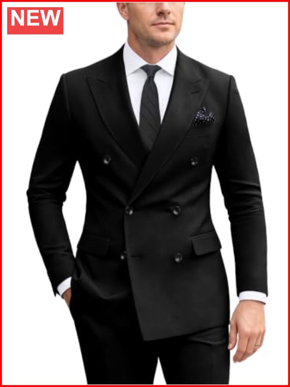 Men's 2 Piece Double Breasted Slim Fit Suit Jacket and Pants Set